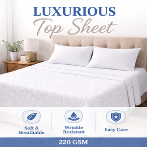 White Decorative Top Sheet – FullXL/Queen – 220 GSM 100% Polyester Hotel Bedding
