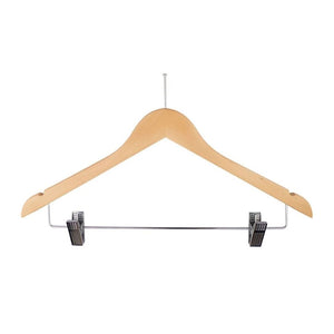 Women's Hanger – Natural, Ball Top, 17"L x 1/2" Flat, w/Clips, 100/Case