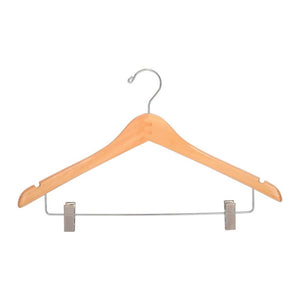 Women's Hanger – Natural, Open Hook, w/Clips, 17"L x 1/2" Flat, 100/Case