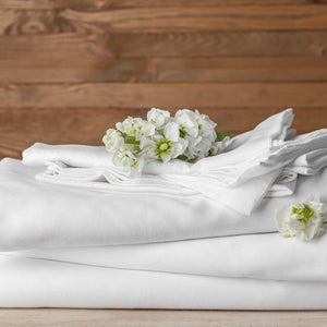 Reliance King Flat Sheet – Plain White, 114"x110", T-200, with Blue Hem