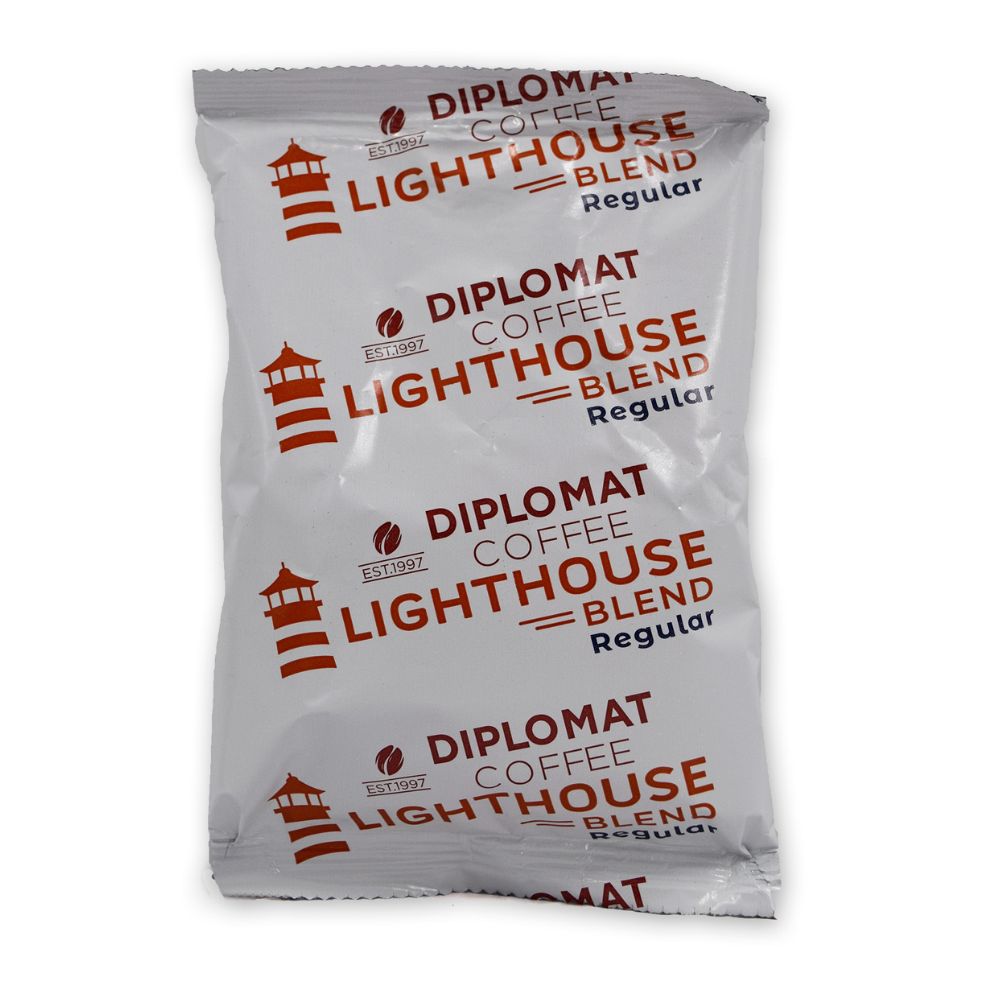 Lobby Program - Diplomat Coffee Lighthouse Regular – Light/Medium Roast, 100% Arabica, 2.5 oz Fractional Packs, Case of 100 (C-LC-LH2.5-100R)