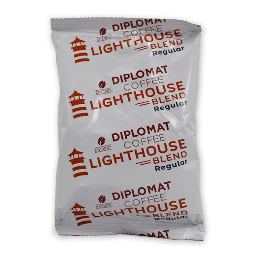 Lobby Program - Diplomat Coffee Lighthouse Regular – Light/Medium Roast, 100% Arabica, 2.5 oz Fractional Packs, Case of 100 (C-LC-LH2.5-100R)