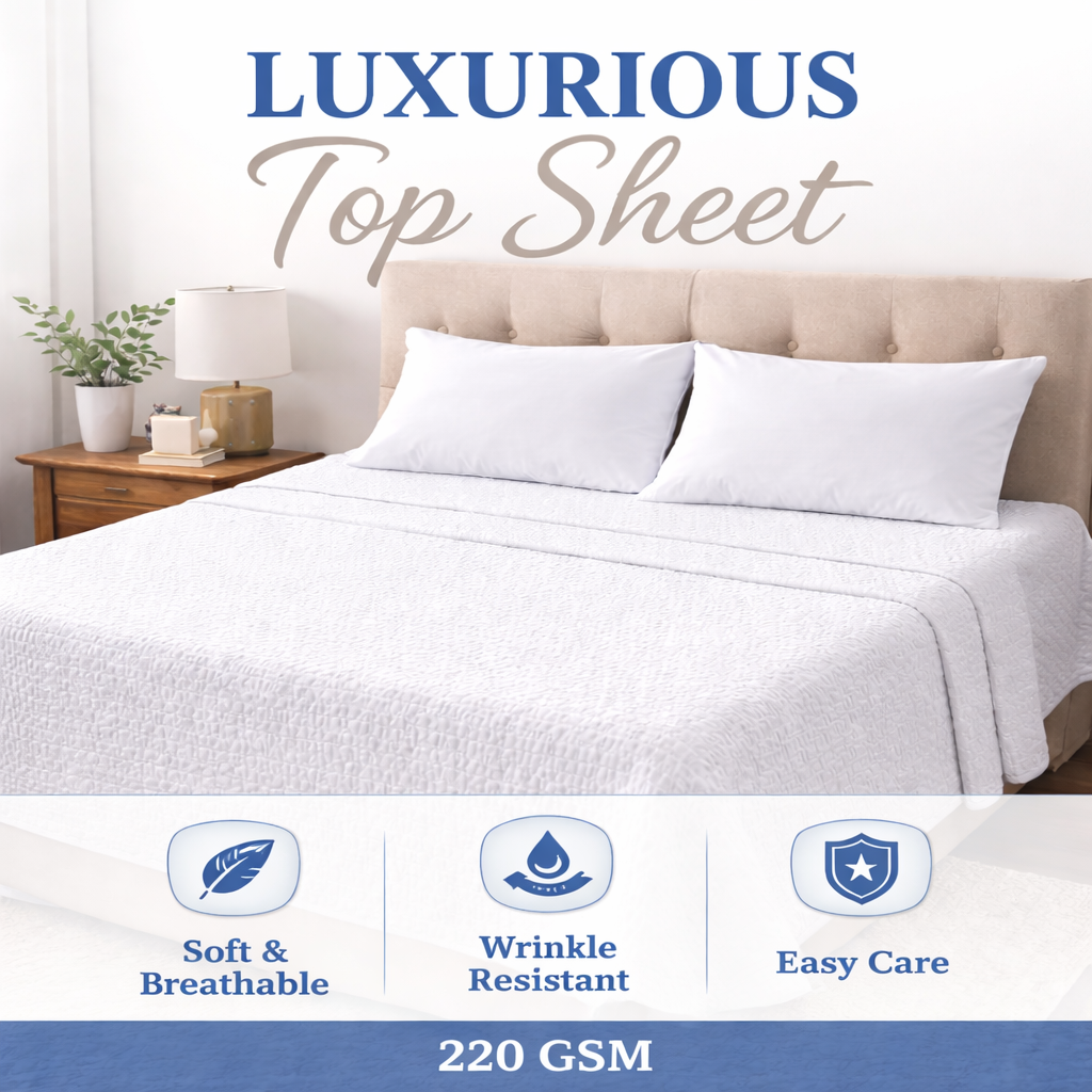 White Decorative Top Sheet – King – 220 GSM 100% Polyester Hotel Bedding