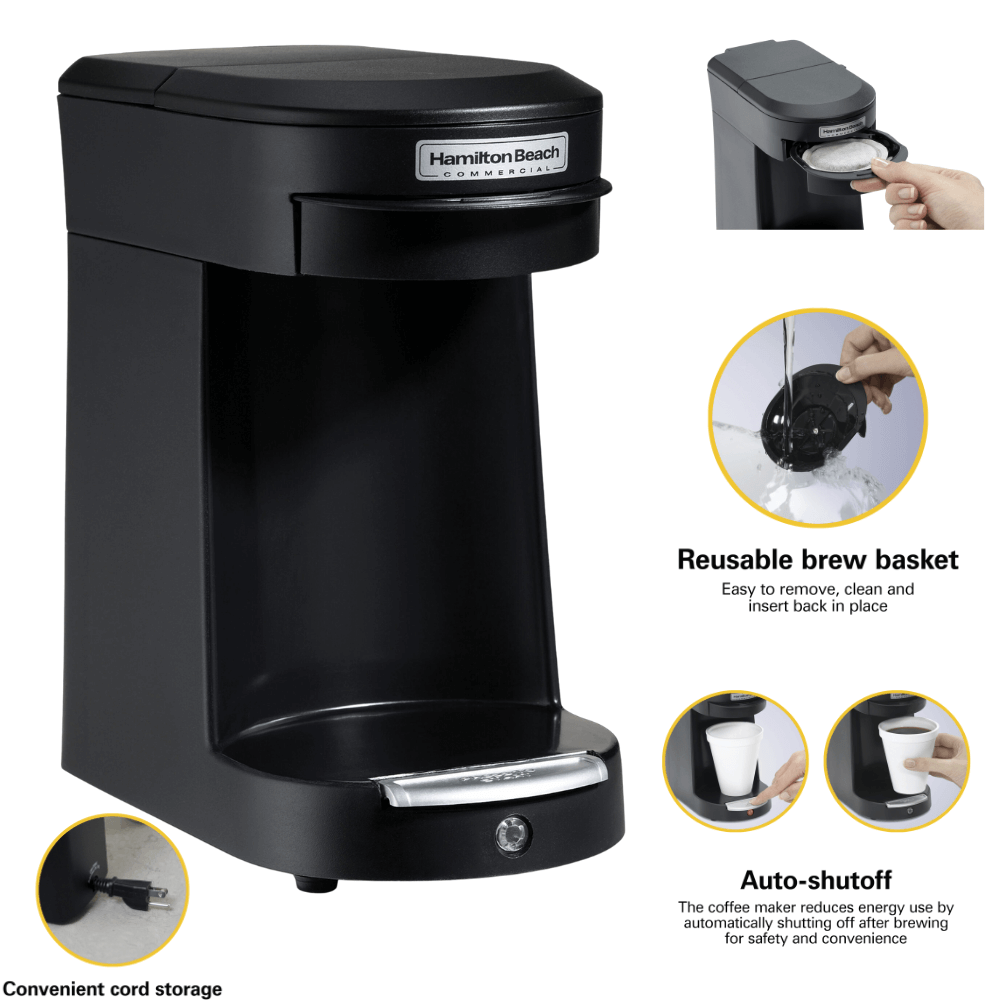 Hamilton Beach Commercial Single-serve Pod Coffeemaker, Black – Case Pack of 6