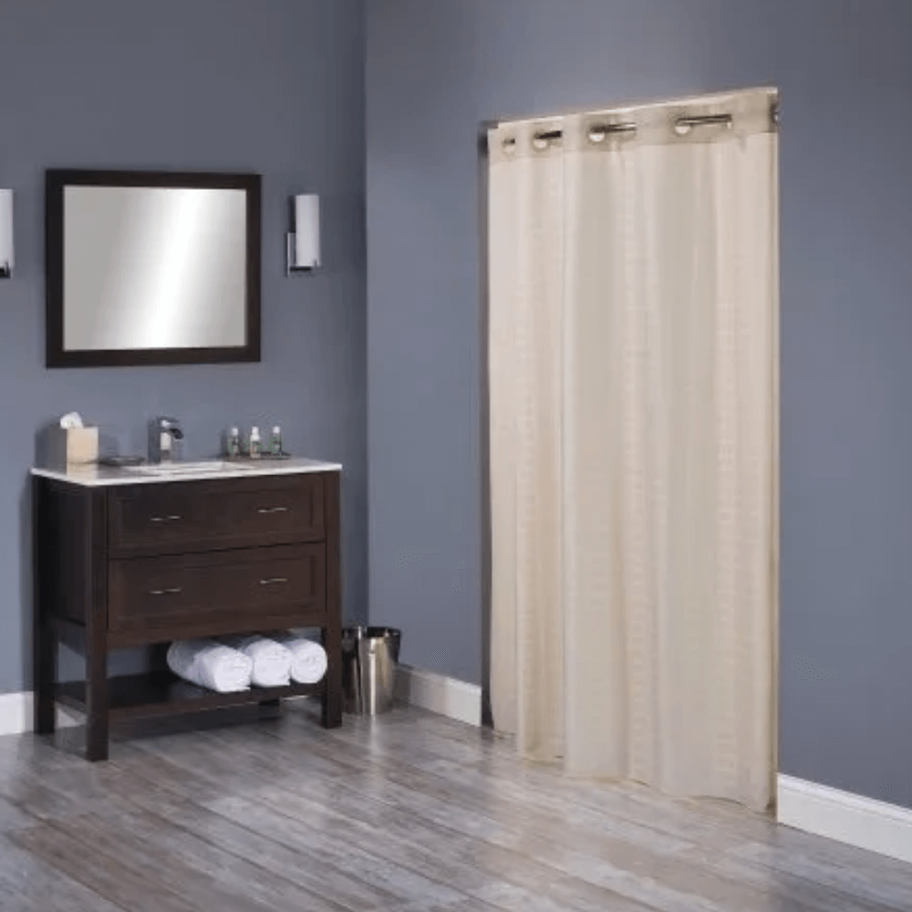 Beige Hookless Litchfield Shower Curtain - HBH43LIT05AM– 71" x 74" – Hotel-Grade Fabric
