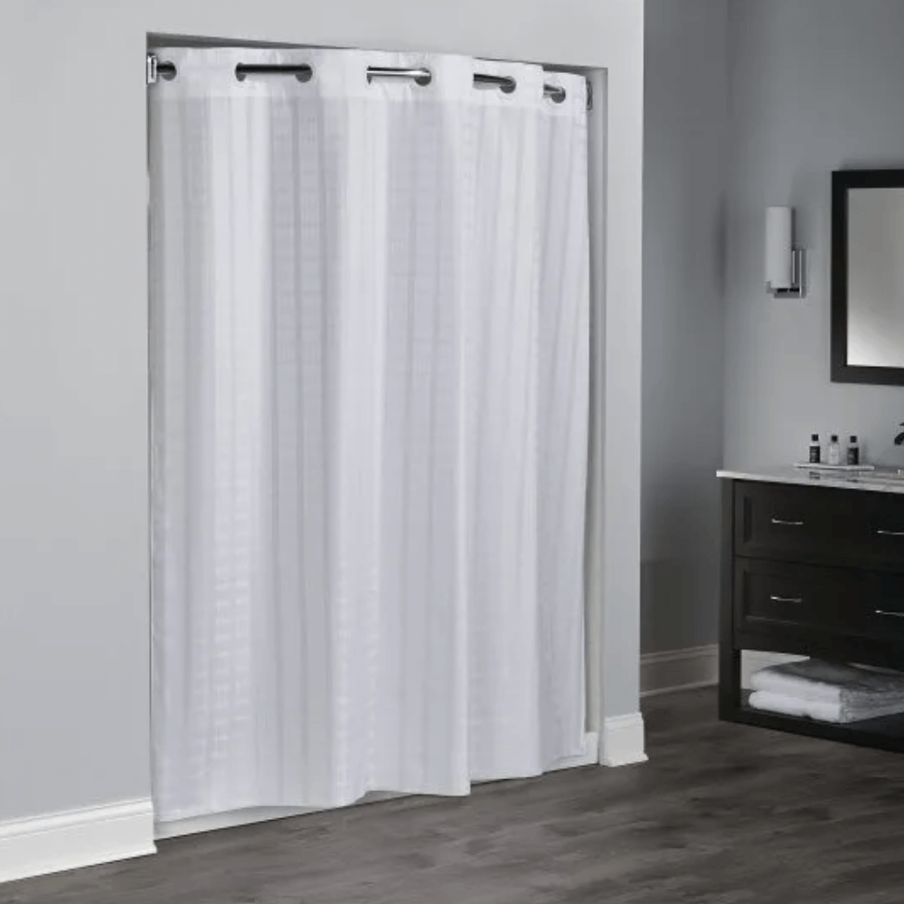 White Hookless Litchfield Shower Curtain – HBH43LIT01AM – 71" x 74" – Hotel-Grade Fabric