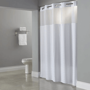 White Hookless Madison Shower Curtain w/ Window - HBH43MYS01AM – 71" x 74" – Hotel Fabric