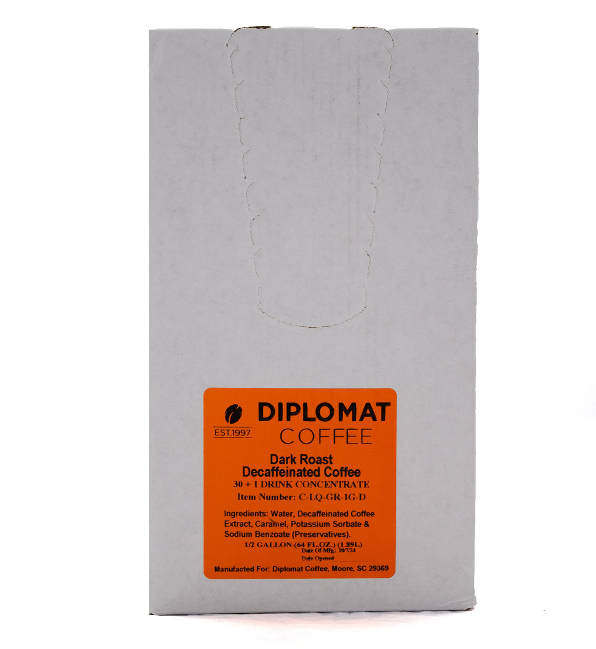 Lobby Program - Liquid Coffee Diplomat Coffee Decaf Gourmet Roast  – Dark Roast, 2 × 0.5 Gallon Case (Item #C-LQ-GR-1G-D)