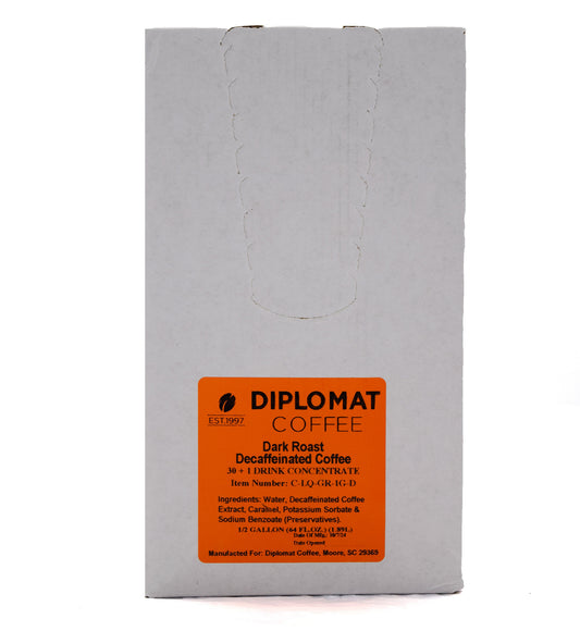 Lobby Program - Liquid Coffee Diplomat Coffee Decaf Gourmet Roast  – Dark Roast, 2 × 0.5 Gallon Case (Item #C-LQ-GR-1G-D)