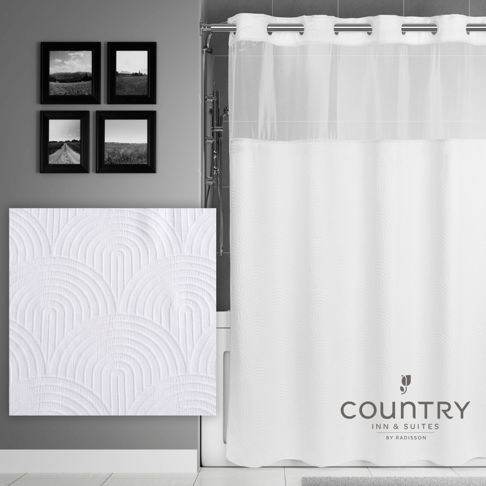 Whimsical Arch Shower Curtain with Window & Liner – 71x77, White, Case of 12
