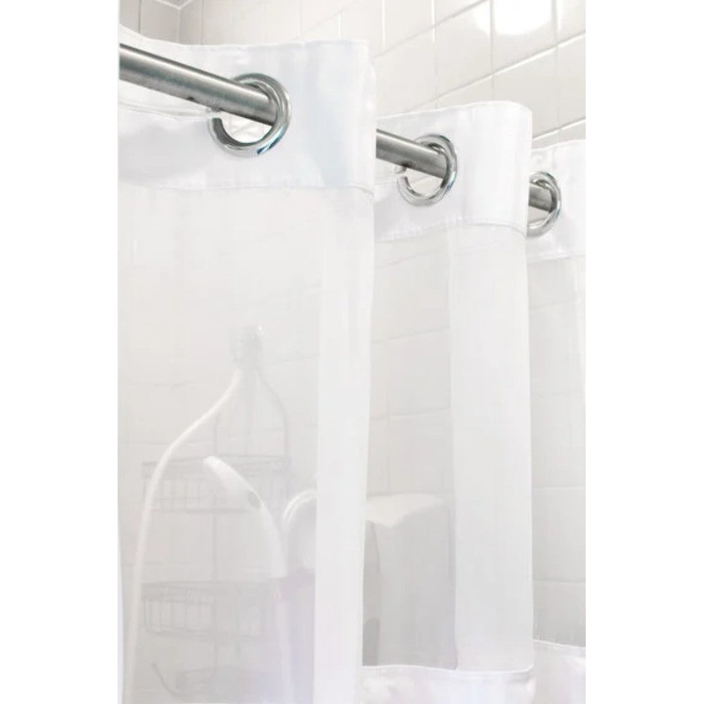 Hookless Double H shower curtain hanging on a shower rod