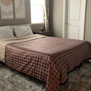 Honey Comb Decorative Top Sheet – Queen, 90"x96", Chocolate-Gold, Two-Tone, 100% Polyester