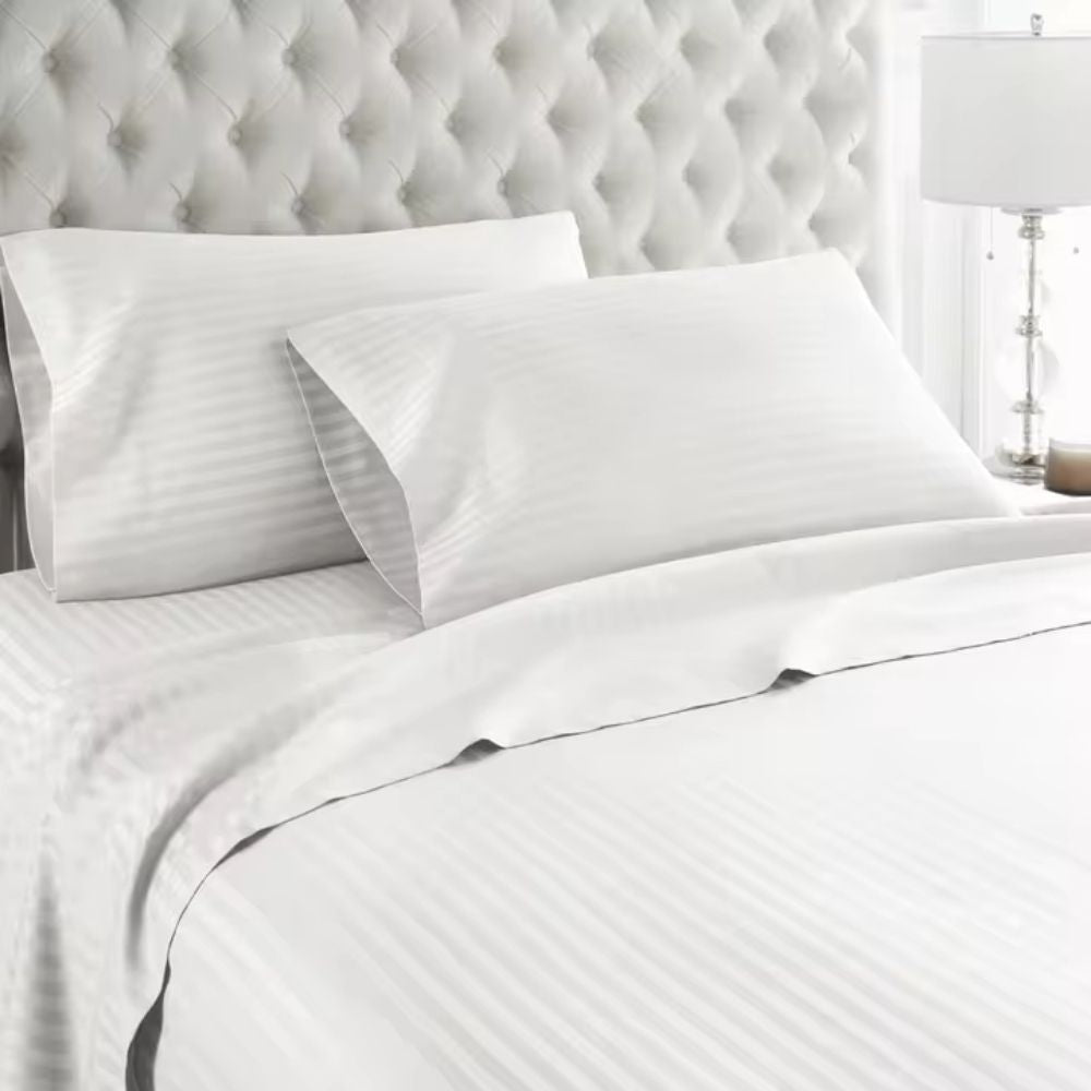 T-250 Satin Stripe King Flat Sheet – White, 114"x110", 1cm Stripe, Reliance Linen